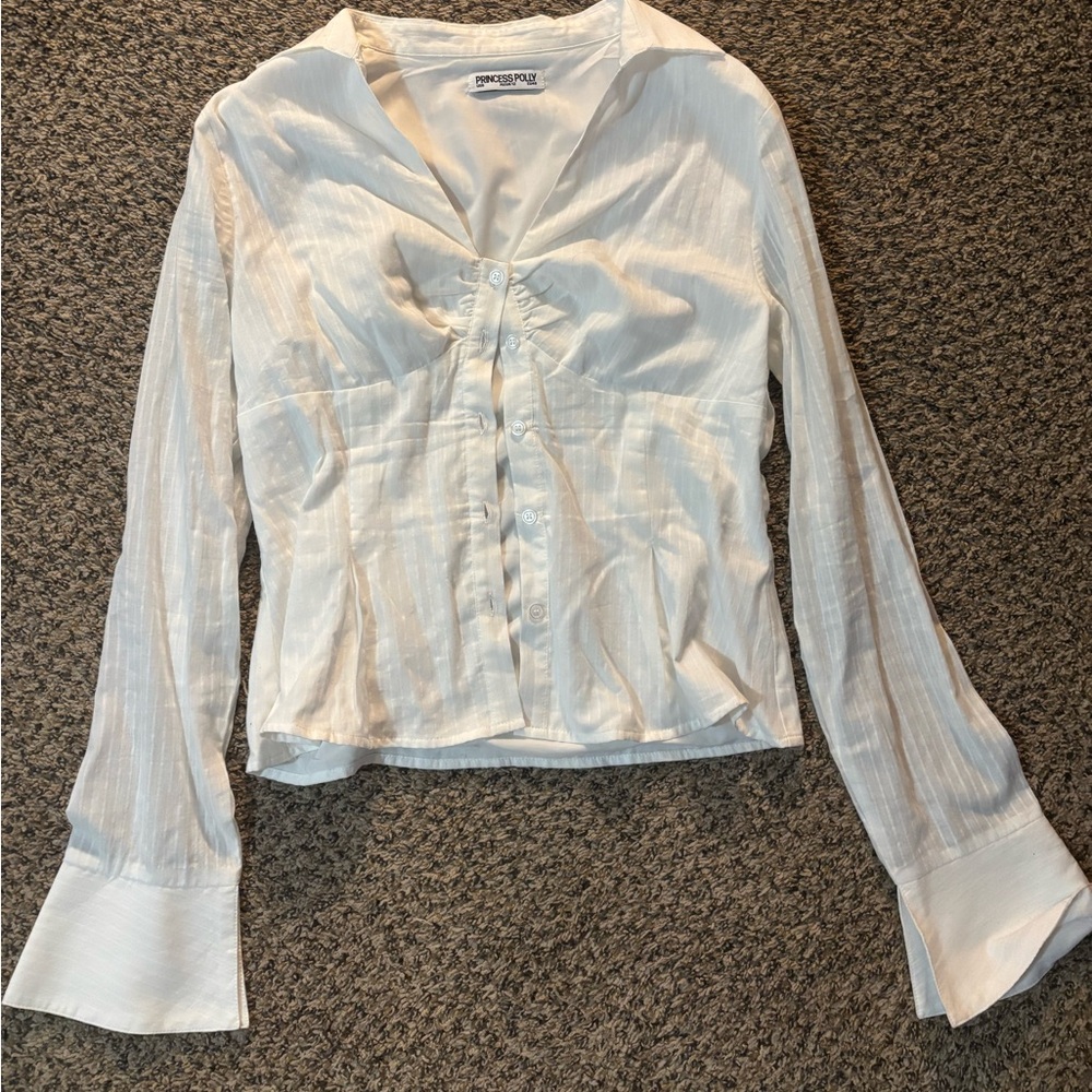 Princess Polly Cream Button-Up Blouse